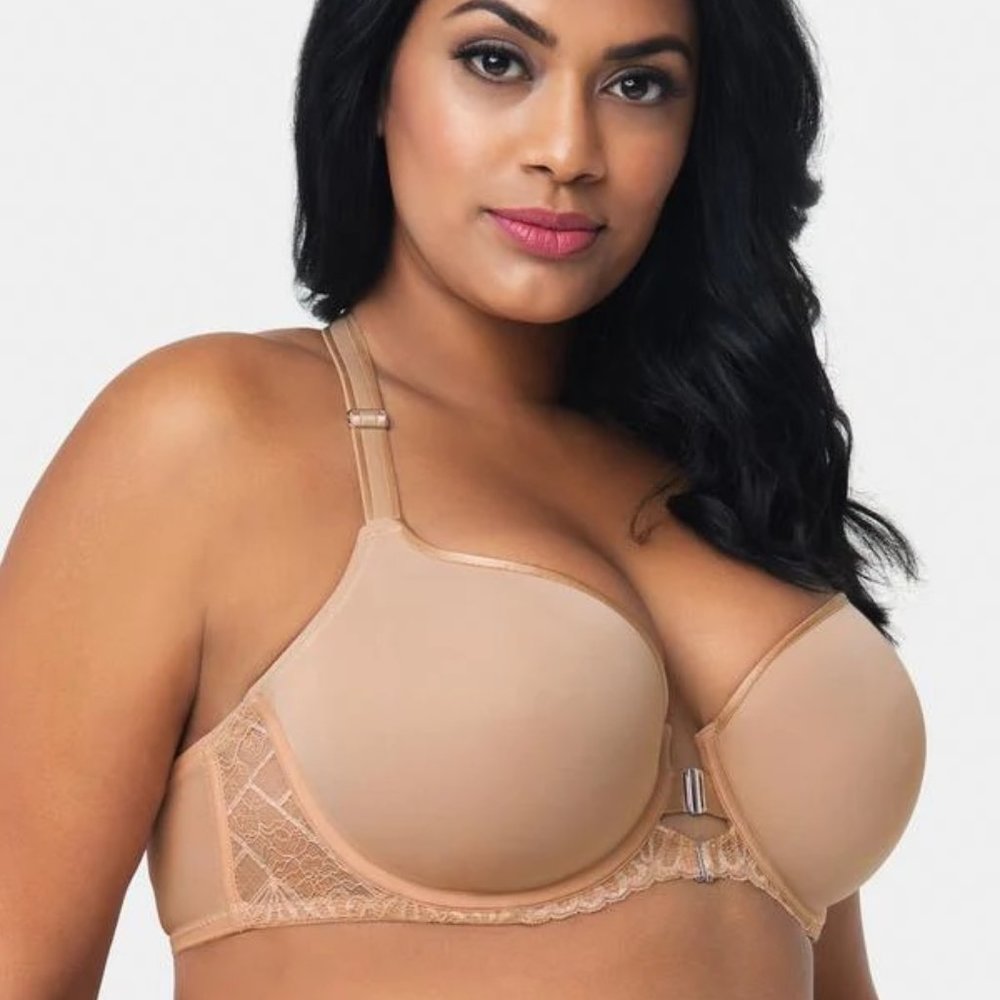 Curvy Couture Tan Lace Back Bra